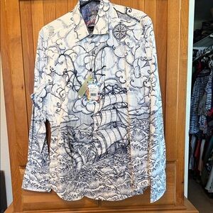 Robert Graham Shipwreck Nautical Print Shirt - White and Blue